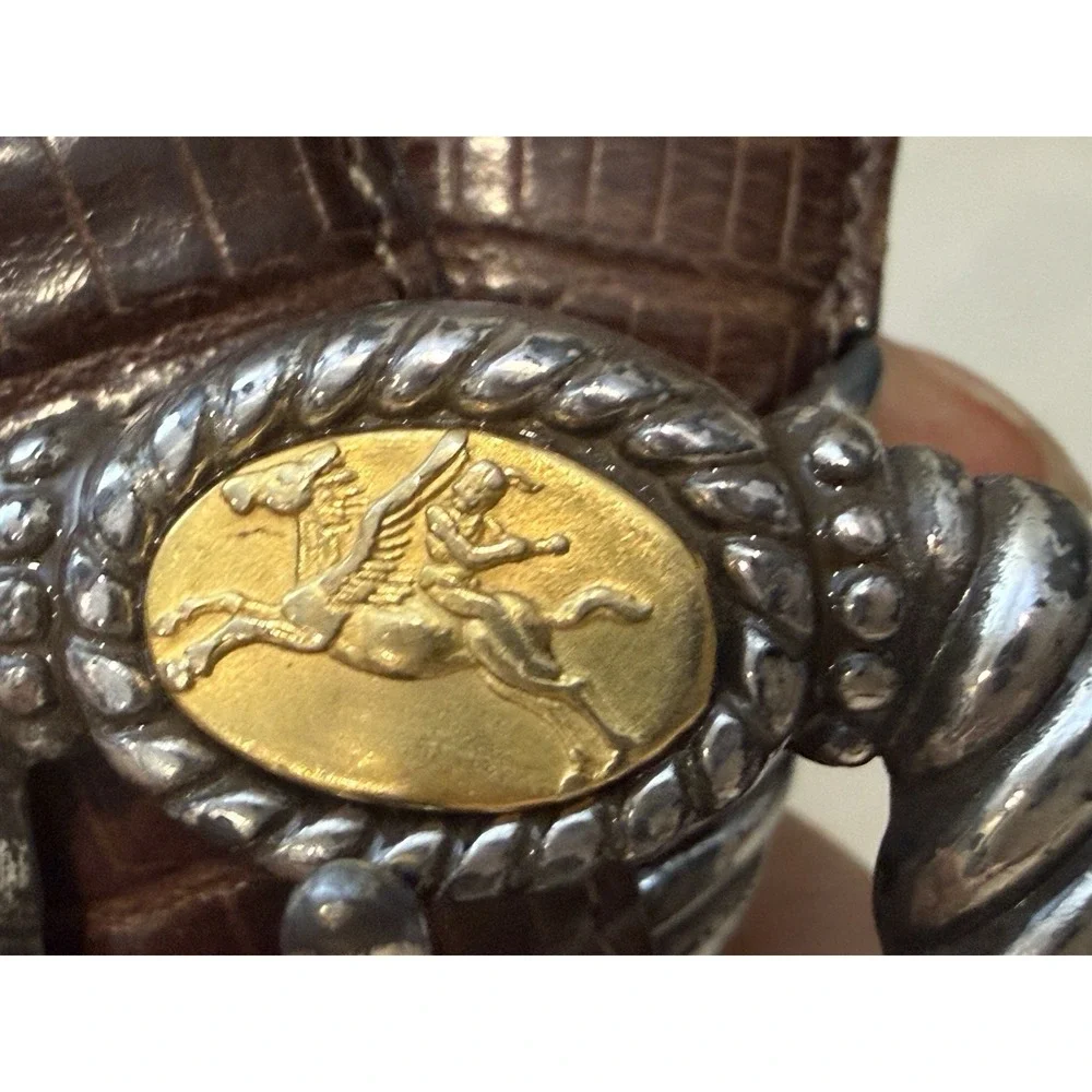 VTG Brighton Museum Collection Brown Leather Belt Greco Roman‎ Coin Med 33